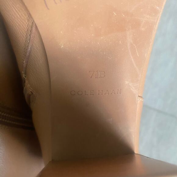 Cole Haan Chandra OT Leather‎ Bootie Pecan Peep Toe Sandal Block Heel Size 7.5 - Picture 10 of 10